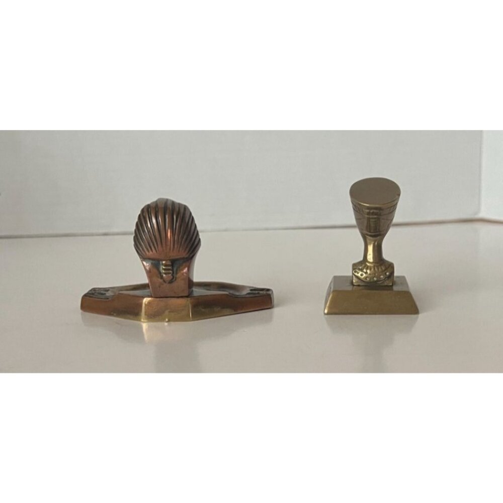 Vintage Egyptian Pharaoh & Queen Brass Figurines Miniature Collectibles - Picture 2 of 15